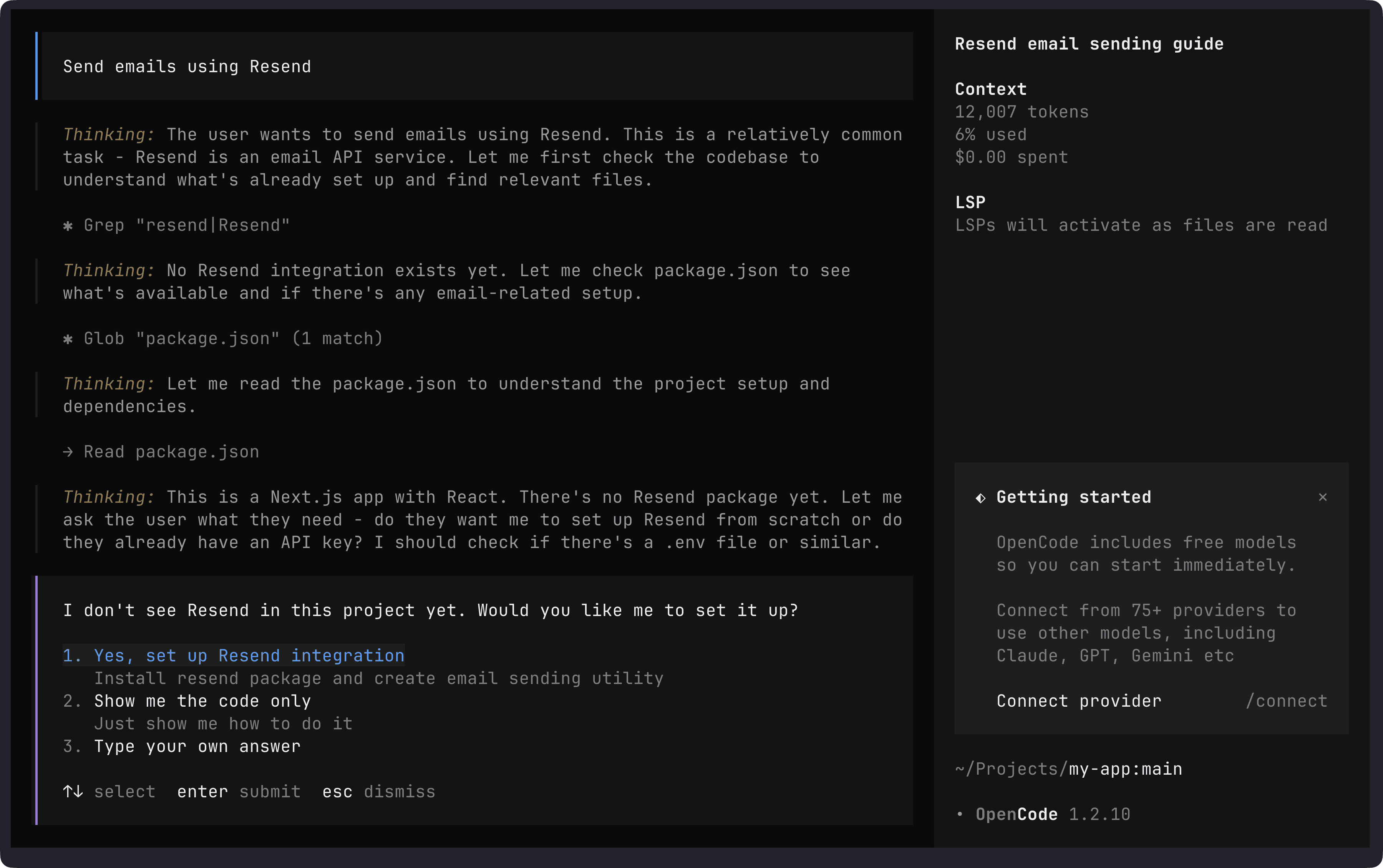 OpenCode sending an email using Resend